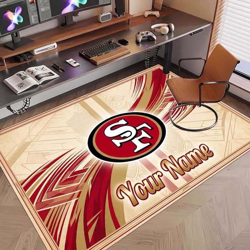 Custom Rug San Francisco 49ers Pattern Print Name Text Soft Non‑Slip Floor Carpet for Home Indoor Decoration