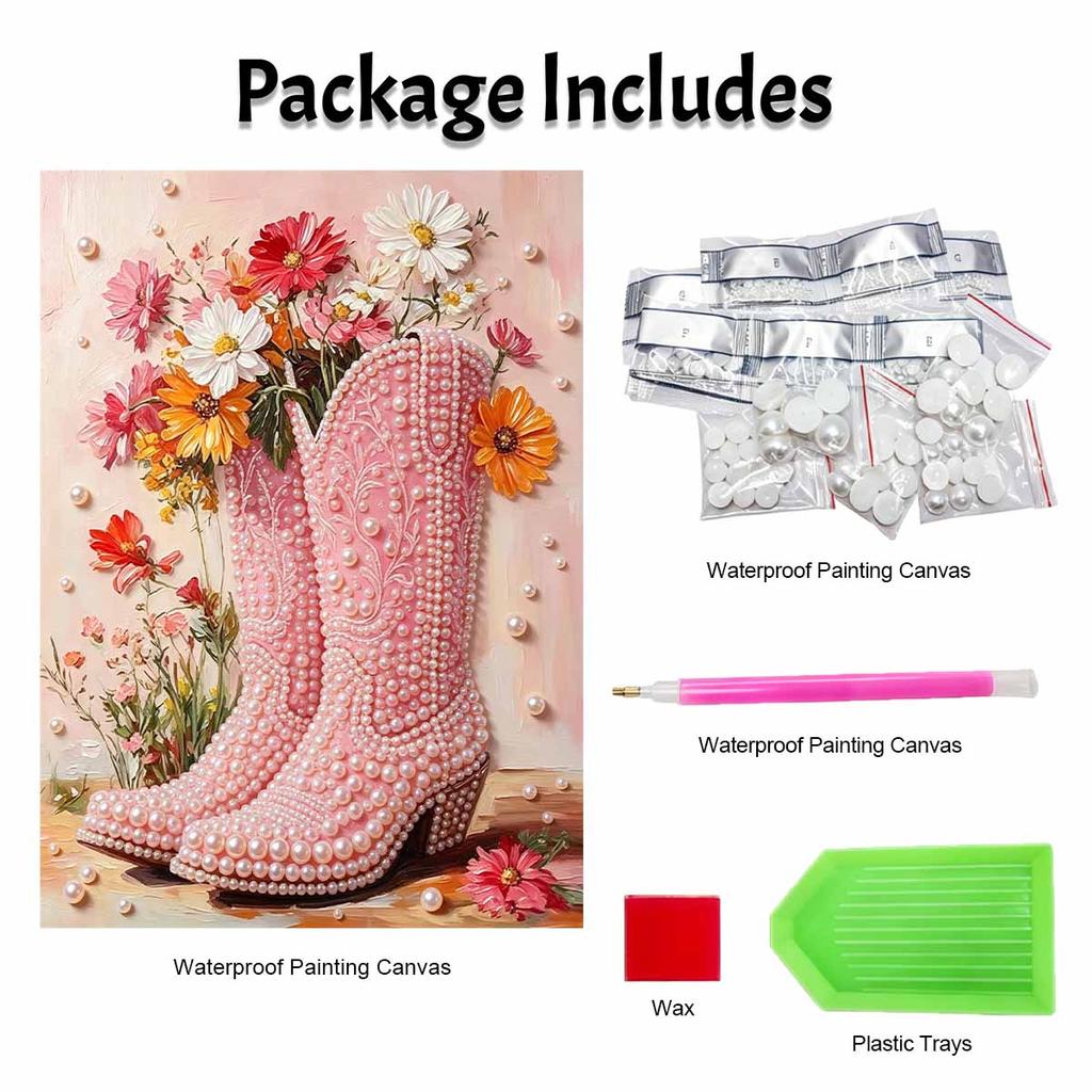 Pearl Painting Art Handmade Flower Boots DIY Pearl Decoration Painting