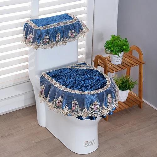 4 сезона Золотой бархатный туалетный комплект из трех предметов кружевная ткань молния стиль высококачественная подушка для сиденья унитаза чехол для подушки для сиденья унитаза