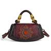 Vintage Embossed Leather Handbags for Women Designer Crossbody Shoulder Bag with Top Handle Chinese Style Handmade Purse 2025