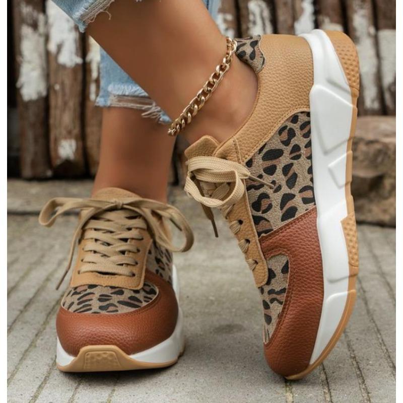 New Women Casual Platform Sneakers Leopard Thick Bottom Vulcanized Shoes Woman Casual Flats Walking Shoes Plus Size 43