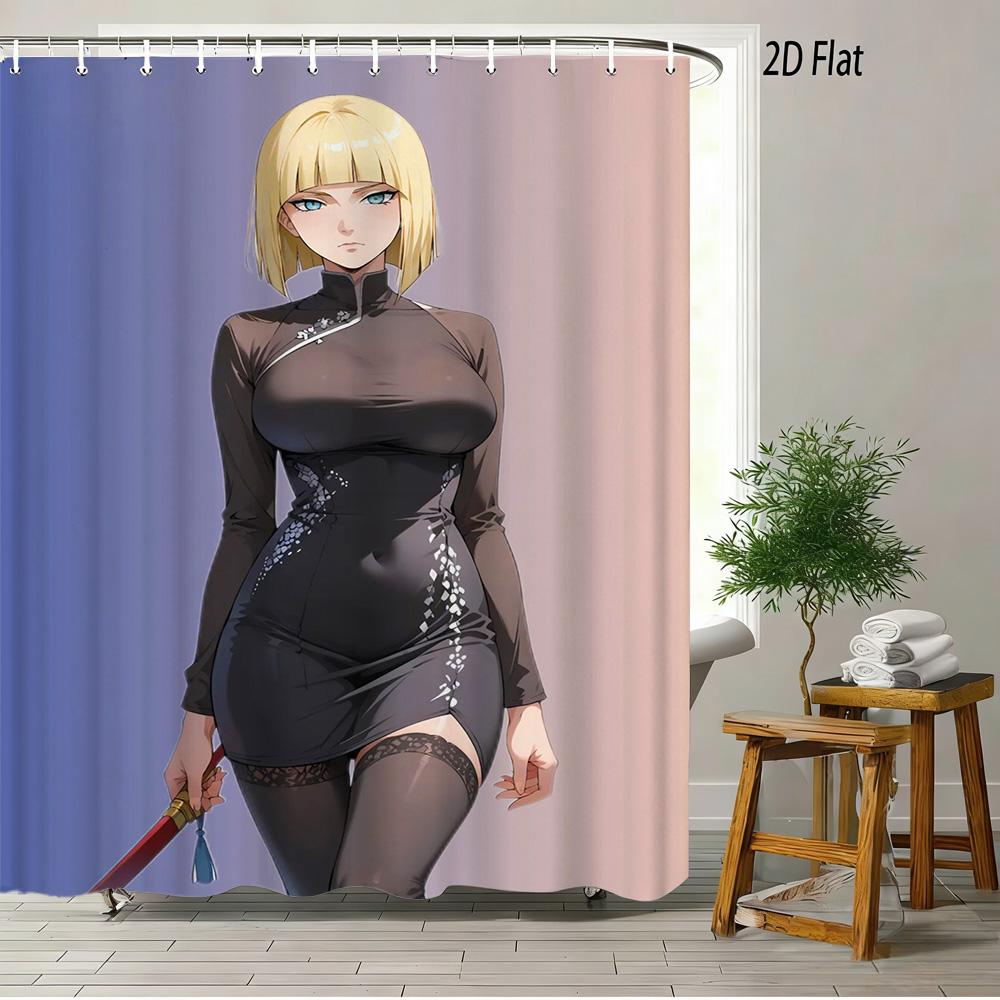 2D плотная шторка для душа с принтом Наруто Аниме Чиби Наруто Узумаки сидит на камне в лесу, водонепроницаемая, для декора ванной комнаты