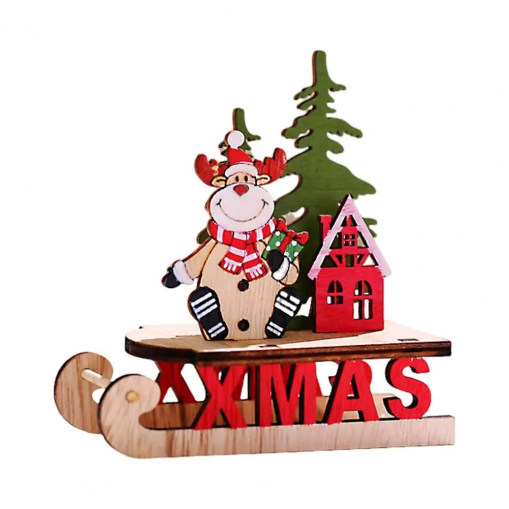 Santa Claus Sleigh Ornament Burr Free Unique Design Smooth Edge Sled Ornament Table Top DIY Wooden Craft Christmas Decoration
