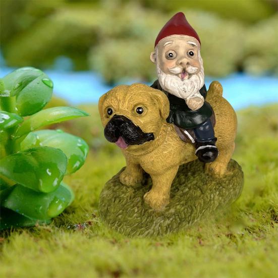 Статуэтка садового гнома, смоляная статуэтка верховой собаки-гнома, расписанное вручную украшение в виде гнома