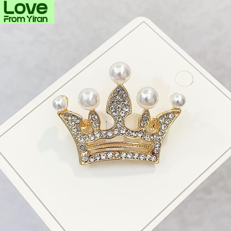 Fashion Crown Brooches Gold Silver Color Rhinestone Pearl Lapel Pin Dress Decoration Buckle Badge Jewelry Accessories For Women
