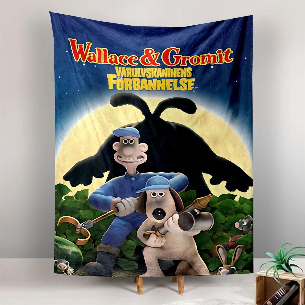Wallace and Gromit Tapestry Wall Hanging, Aardman Claymation Adventure Art, British Humor Cartoon Wall Decor for Bedroom Living Room