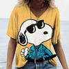 Женские футболки Disney Snoopy 3D-принт Новые V-образный вырез Короткий рукав Летние Повседневная Женская одежда Харадзюку Y2K Хип-хоп Одежда