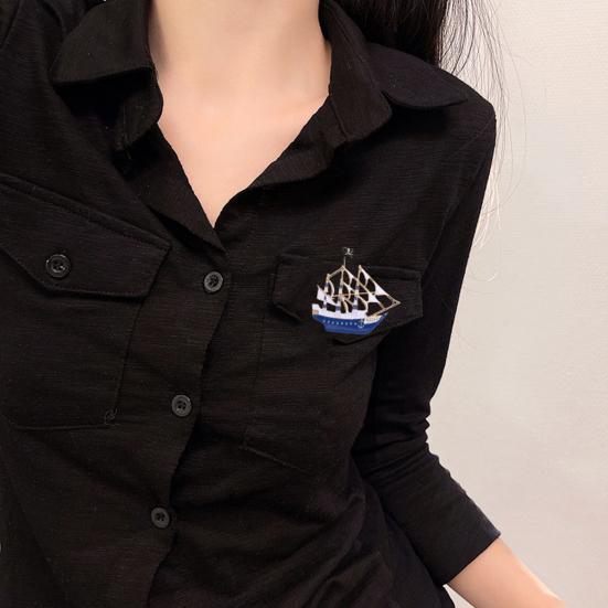 Pirate Boat Brooch Steam Boat Sailboat Shape Good Detail Stainless Exquisite Coat Collar