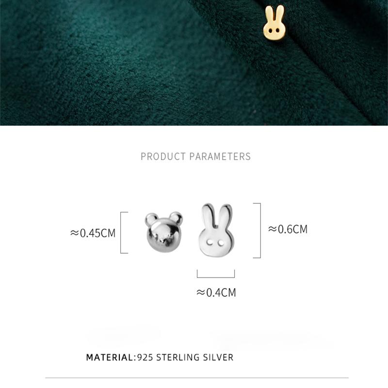 Sterling Silver 925 Cute Rabbit And Bear Stud Earrings For Women Lover Gifts Kids Exquisite Fashion Tiny Fine Jewelry