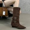 Women's Mid-calf Wedge Boots Shoes Spring and Autumn Women's Knee-Length Western Cowboy Boots Women's Footwear 5cm