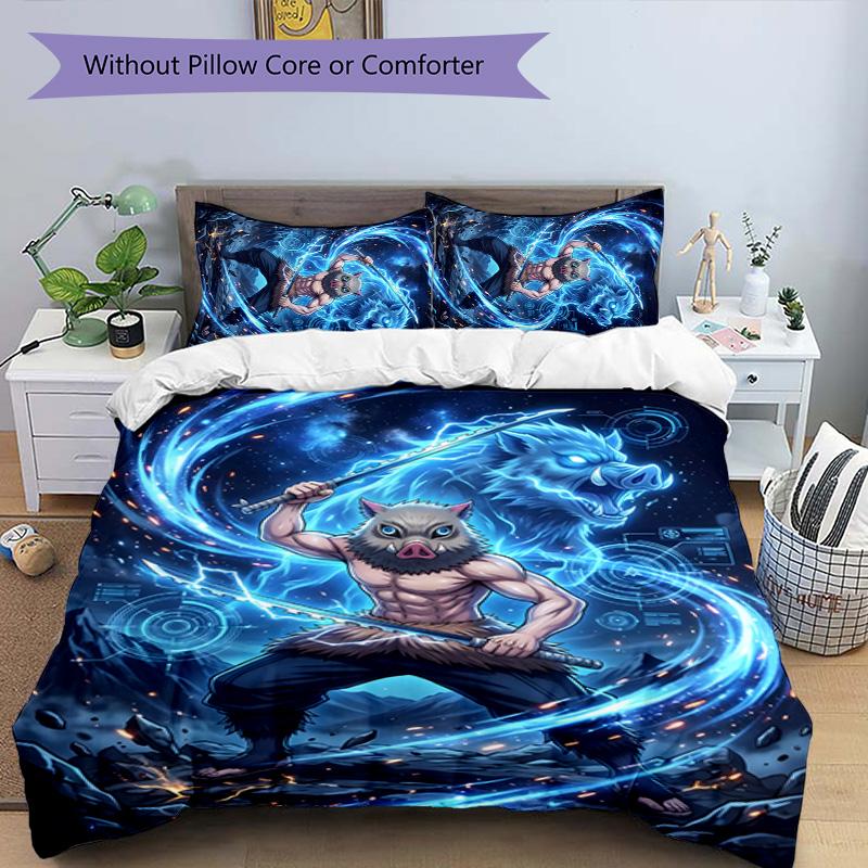 3pcs Hashibira Inosuke Design Cover Set - HD Printed Bedding with 1 Cover and 2 Pillowcases - Perfect for Home and Dorm Decor