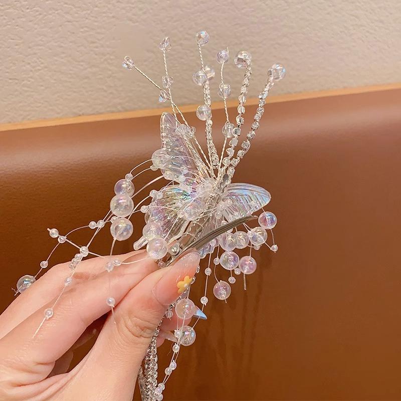 1Pc Korean Simple Jewelry Accessories Butterfly Bead Tassel Hair Pins For Women Girl Silver Color Hair Clip Side Clip