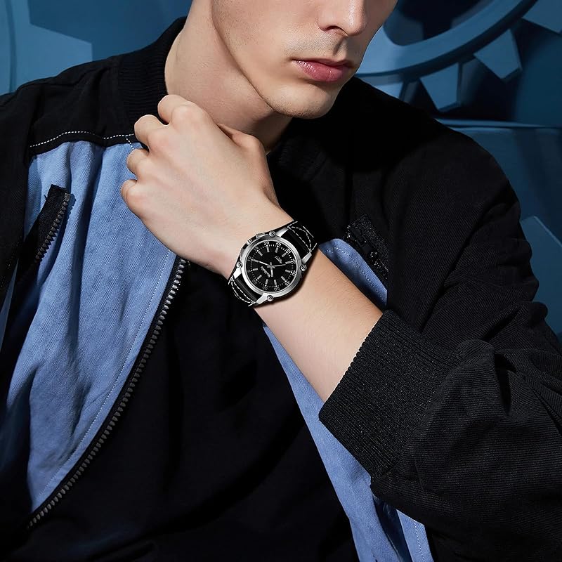 Часы мужские кожаные ремень рок водонепроницаемый: аналоговые стимпанк велосипед кожаный ремень широкие черные кварцевые часы модные часы - день отца день рождения Рождество