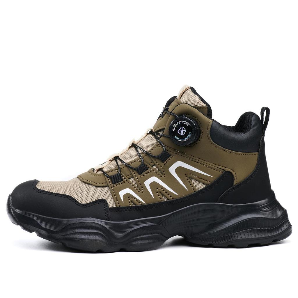 Lightweight Fly-Knit Safety Shoes with Rotating Button – Anti-Smash and Anti-Puncture Work Shoes for Construction