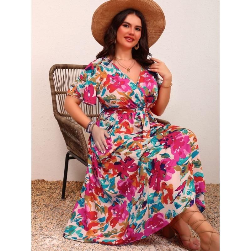 Платье А-силуэта с цветочным принтом и шнуровкой, утягивающее талию