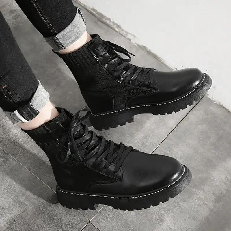 Мужская обувь Водонепроницаемые высокие мужские ботинки из кожи и резины Дизайнерские размеры 45 Нескользящие распродажа Горячие продажи Качество Y2k Новые удобные