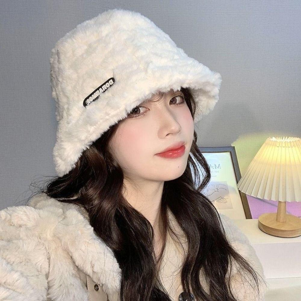 Soft Lamb Winter Bucket Hat Keep Warm Skull Hat Casual Plush Fisherman Hat Outdoor