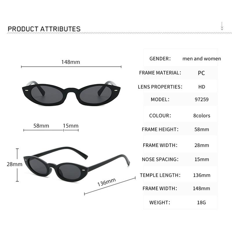 Retro Oval Cat-Eye Sunglasses – Vintage 90s Narrow Frame UV400 Fashion Eyewear for Women & Men