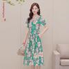 Women's Plus Size Floral Print Short Sleeve Summer Dress 2025 - Fashionable Mid-Length Skirt