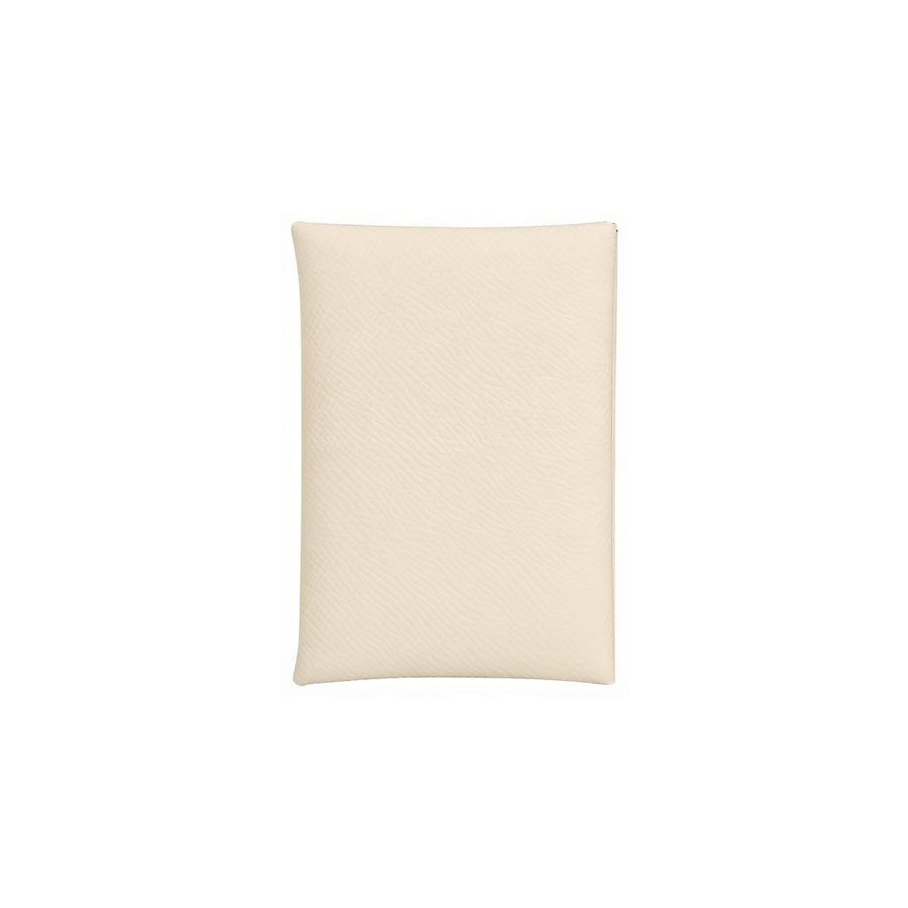 HERMES Calvi Duo Silver Tone Buckle Epsom Calfskin Card Holder, Wallet Women's I2 Nata Cream White H083035CKI2