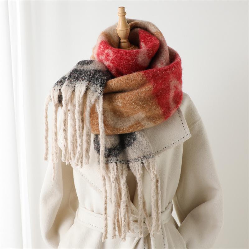 Flower Pattern Winter Warm Women Scarf Simple Soft Faux Cashmere Blanket Wrap Shawls Foulard Pashmina Neckerchief Poncho Tassel