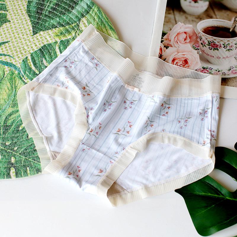 Floral Panties Breathable Underwear Mid Waist Women's Triangle Pants Comfortable Briefs Soft Lace Trim Bottoms
