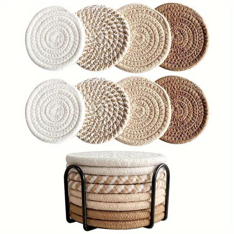 8-Piece Set Absorbent Coasters for Drinks Minimalist Cotton Woven Coasters Coffee Table Decor Boho Cute Cup Coasters