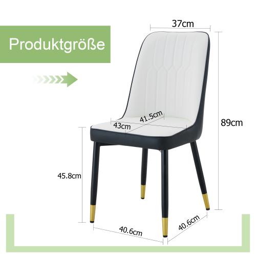 Set of 2 Dining Chairs, Modern PU Leather Chairs with Black Metal Legs, Black White Design for Dining Room Kitchen