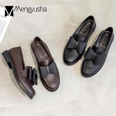 Модные туфли размера плюс 34-41 женские оксфорды с бантом на плоской подошве на толстом каблуке без застежек ретро-туфли для девушек из колледжа маленькие кожаные туфли женские дерби