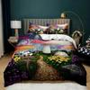 Mushroom Duvet Cover King Queen Size Magic Forest Colorful Cute Psychedelic Mushrooms Polyester Bedding Set for Kids Multicolor