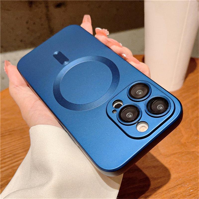 Матовый мягкий силиконовый чехол для беспроводной магнитной зарядки Magsafe для iPhone 14 15 16 Plus 13 12 11 Pro Max, защитное стекло для объектива