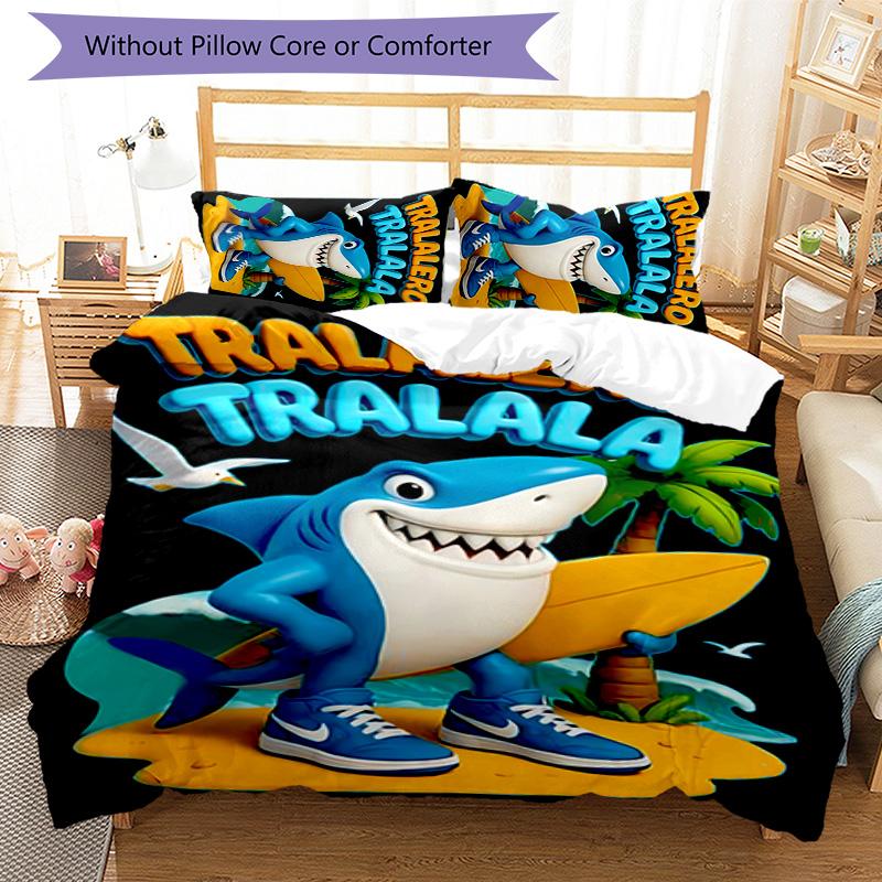 3pcs Italian Brainrot characters pattern bedding set duvet cover set includes duvet cover &pillowcases, perfect all season bedroom decoration & gift