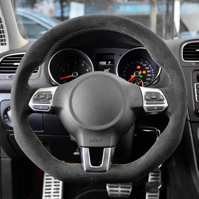 Для Volkswagen Golf 6 GTI MK6 VW Polo GTI Scirocco R Passat CC R-Line 2010 Рукоятка рулевого колеса автомобиля, сшитая вручную из черной замши