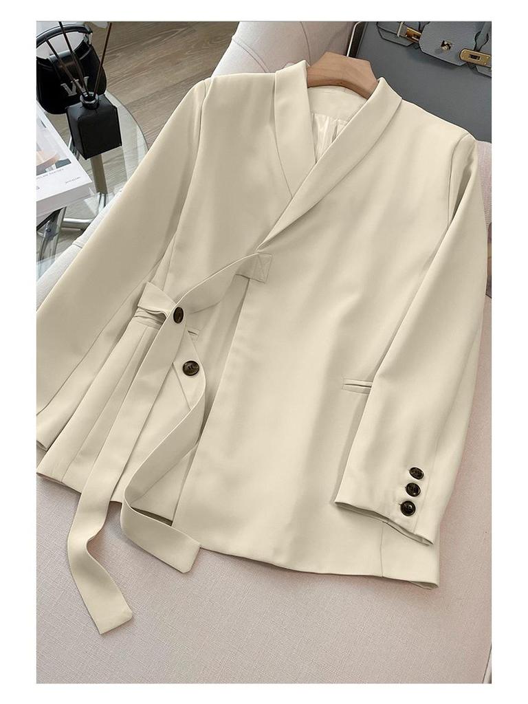 Корейский костюм-двойка Socialite 2024 со шнуровкой: Женский свободный стиль весна/осень