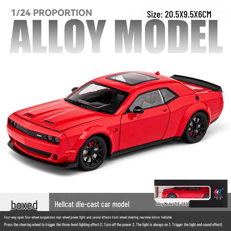 1:24 Hellcat Challenger Сплав Спортивный Автомобиль Модель со Звуком, Светом, Механизмом Обратного Хода и Открывающимися Дверями.