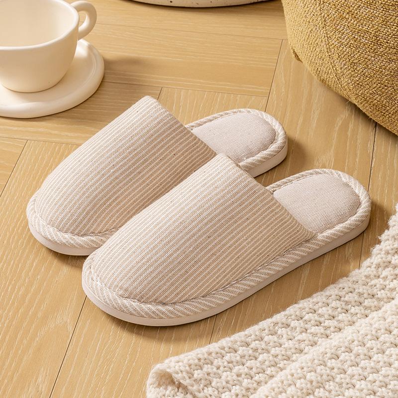 Домашние хлопково-льняные тапочки на четыре сезона в японском стиле, женские, для дома, на осень и зиму, для пар, домашние, нескользящие, с мягкой подошвой, хлопковые тапочки, мужские