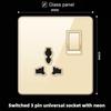 Hong Kong & Macau 13A British Socket with USB Fast Charging, Type-C, Gold Glass Panel, Three-Hole Square Pin