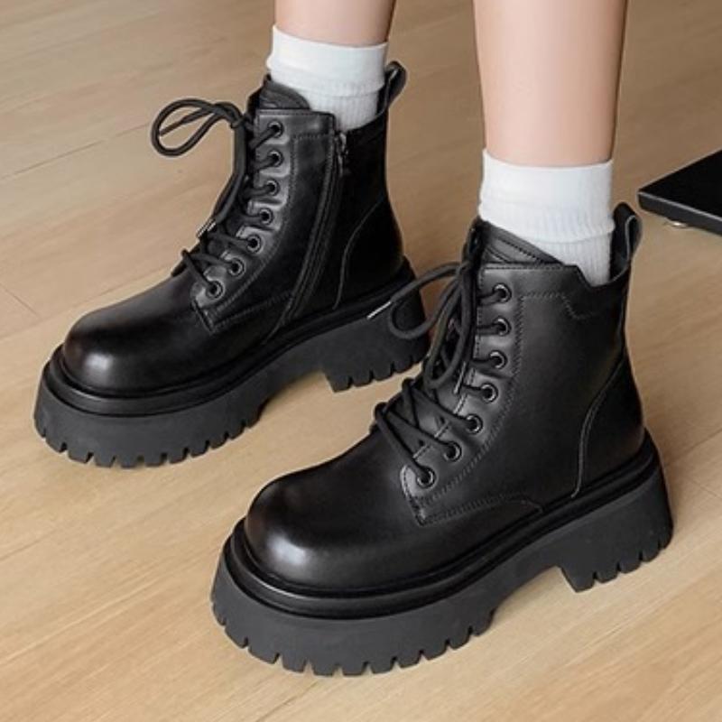 Fashion British Style Lace-up Thick Bottom Ankle Boots Women Fashion Round Toe Platform Boots Comfortable Winter Warm Designer Boots