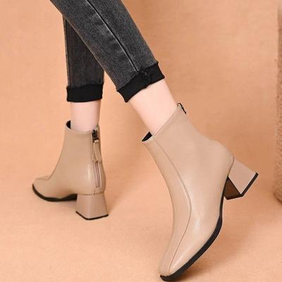 Флисовые короткие ботинки женские новые зимние на толстом каблуке теплые ботинки на платформе маленькие женские туфли квадратный носок тонкие универсальные короткие ботинки