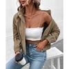 Women S Stand Collar Single Breasted Corduroy Solid Casual Jacket