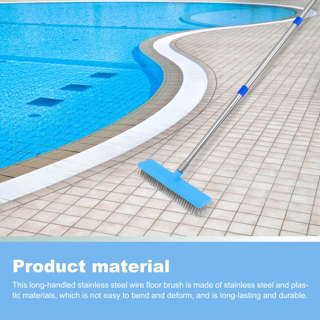 Long Handle Floor Scrub Brush Stainless Steel Wire Deck Brush Household Cleaning Tools Stiff Bristle Broom for Concrete Floor