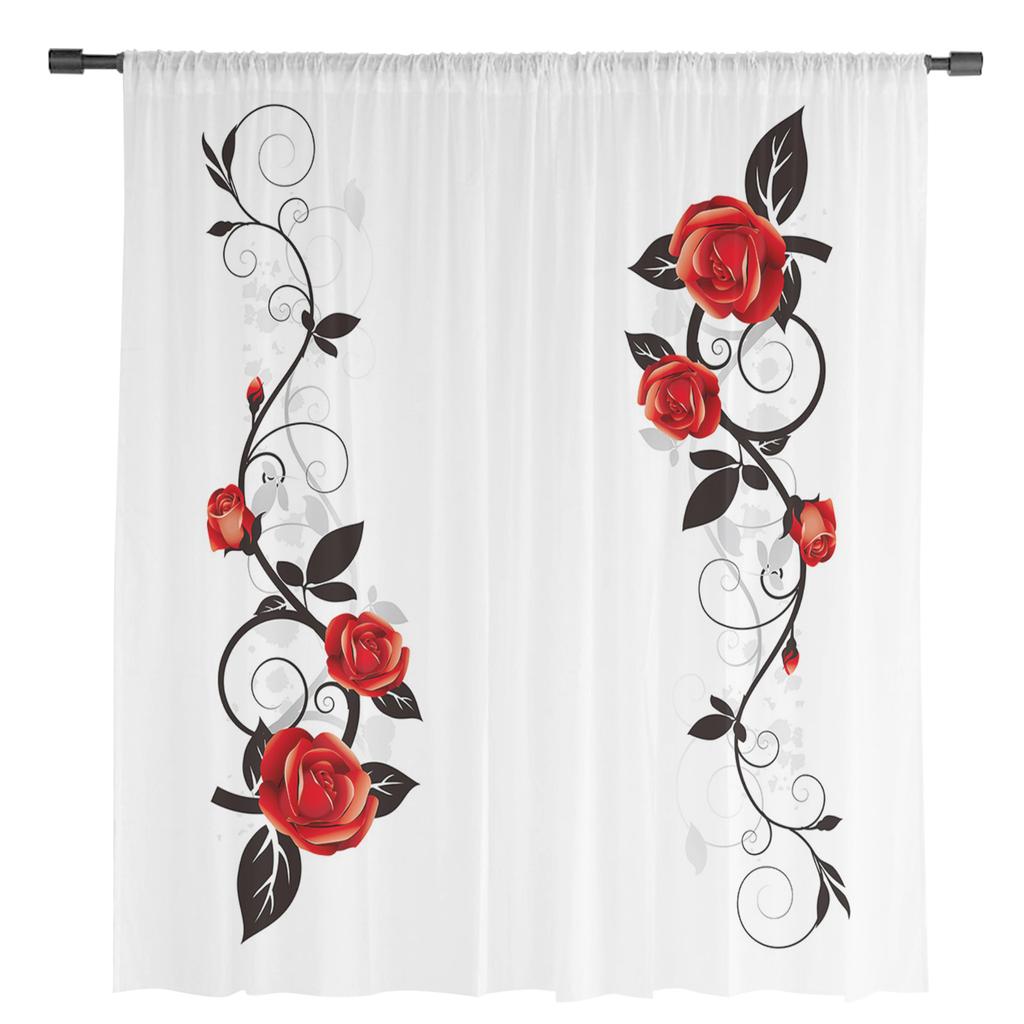 Красная роза виноградная лоза современные тюлевые шторы для гостиной спальни дома кухни окна прозрачные шторы