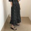 Women's Retro Floral Loose Slimming Black Crew Neck Short Sleeve Long Dress