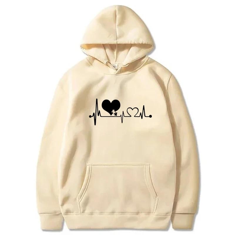 Spring Autumn Men Women Classic Simple Heart Print Hoodie Sweatshirt Casual Long Sleeve Hip Hop Y2K Fleece Pullover Top