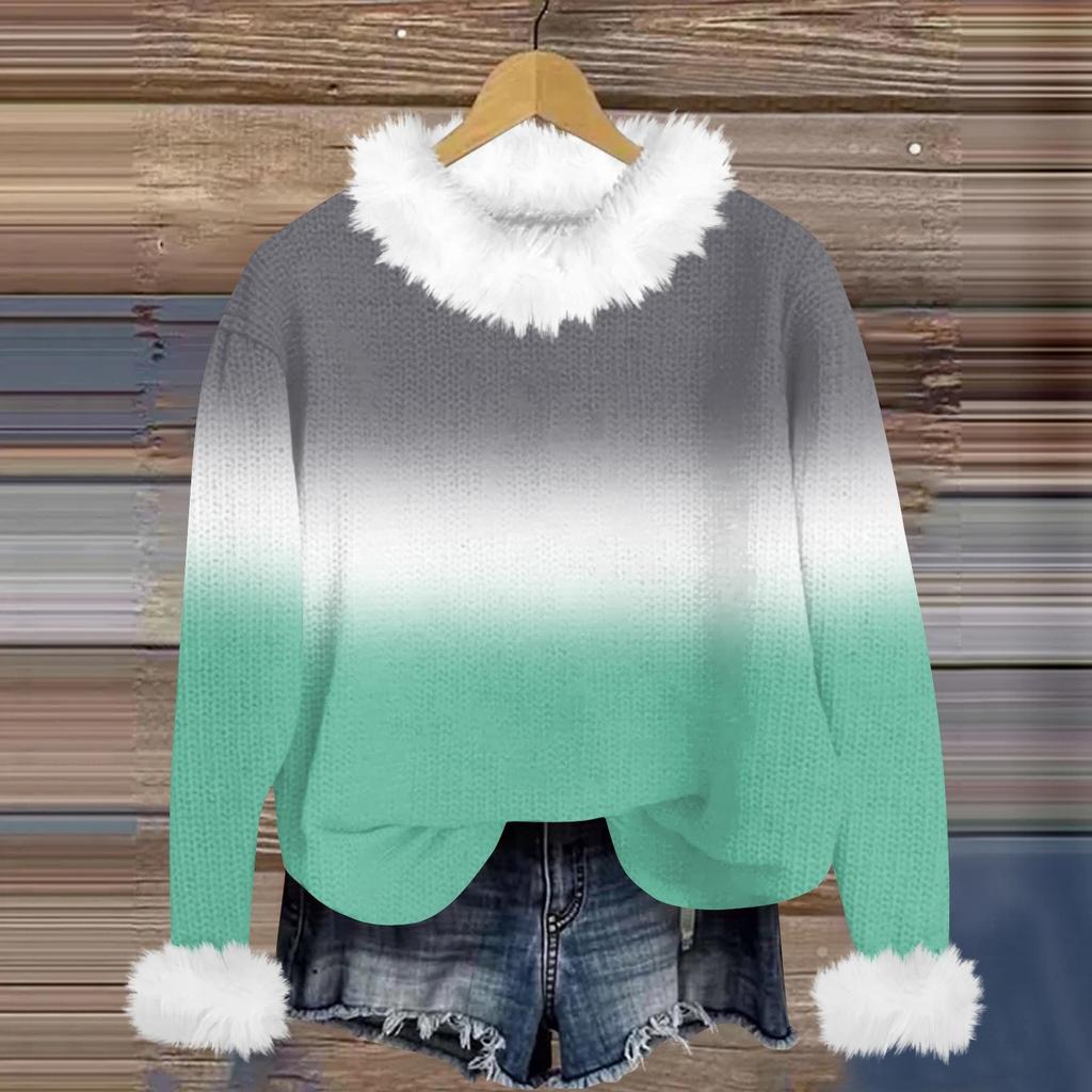 Свитшоты для женщин Вязаный свитер Милая рубашка Осенний круглый вырез Пуловер с меховым воротником Топы