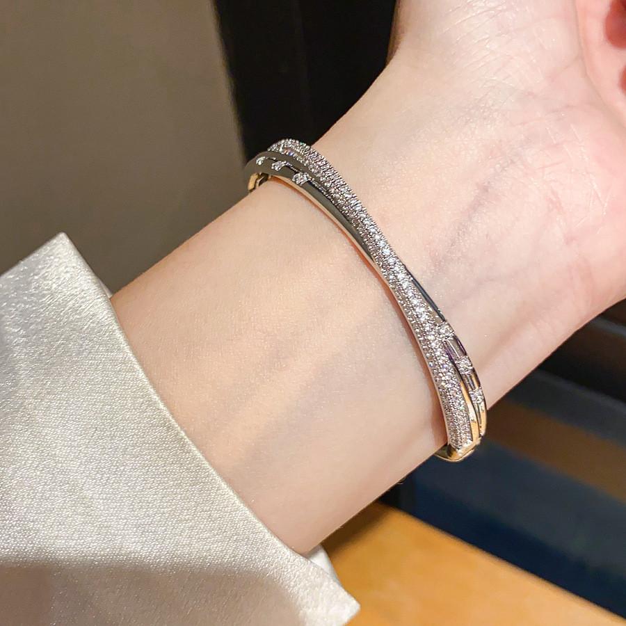 18k Gold Plated Zircon Cross Cuff Bracelet Elegant Jewelry For Fashion Women