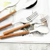 16/24/30Pcs Gold Imitation Wooden Handle Dinnerware Cutlery Set Stainless Steel Tableware Knife Fork Spoons Silverware Western Flatware
