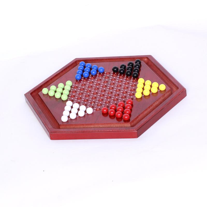 Checker Glass Marbles Wooden Tabletop Game, Chess, Card Game, Competitive Puzzle Toy with Drawer-style Storage.