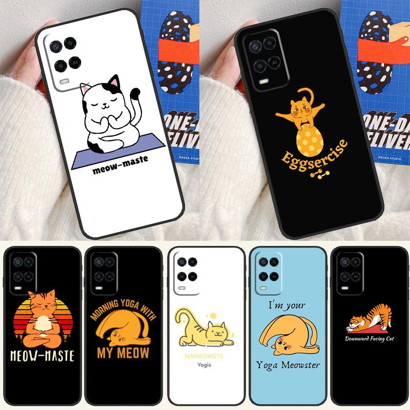 Забавный чехол с кошкой для йоги для Oppo A16 A76 A96 A58 A78 A98 A5 A9 A91 A15 A17 A77 A52 A72 A74 A94 A54S A57S