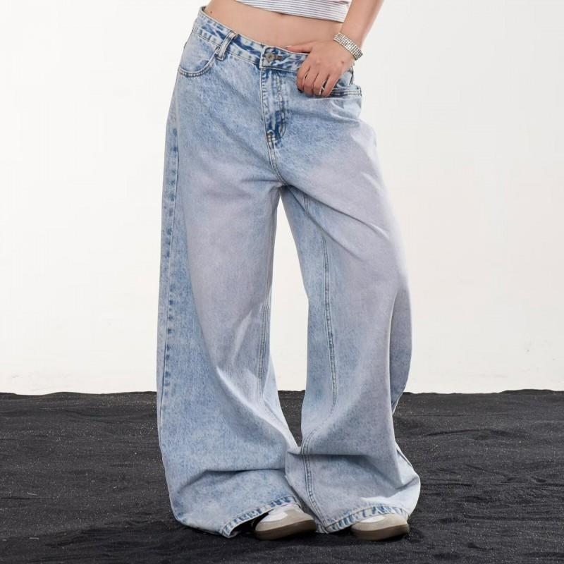 Y2K Hip Hop Wide Leg Denim Pants Women High Waist Loose Fit Streetwear 2026